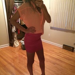 Forever 21 Coral Sheer Button Down Top Small